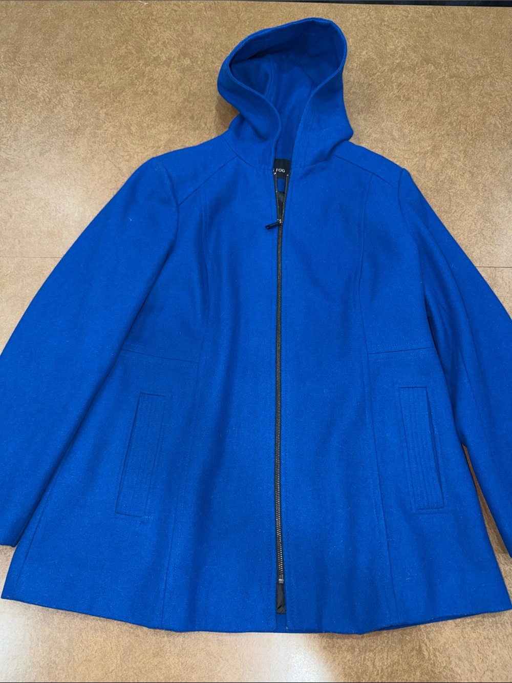 London Fog Wool Blend Vibrant Royal Blue Hooded Trench Zip Up Coat • Great Cond